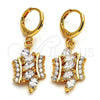 Oro Laminado Dangle Earring, Gold Filled Style with White Cubic Zirconia, Polished, Golden Finish, 02.205.0033