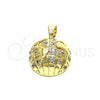 Oro Laminado Fancy Pendant, Gold Filled Style with White Micro Pave, Polished, Golden Finish, 05.193.0002