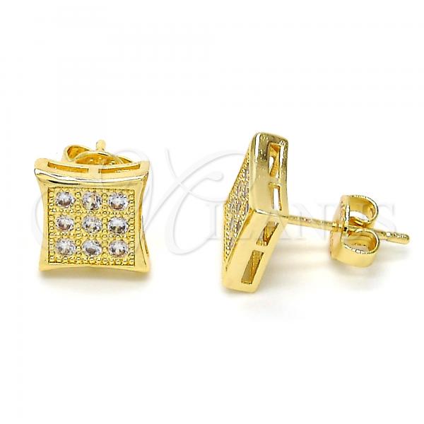 Oro Laminado Stud Earring, Gold Filled Style with White Micro Pave, Polished, Golden Finish, 02.156.0175