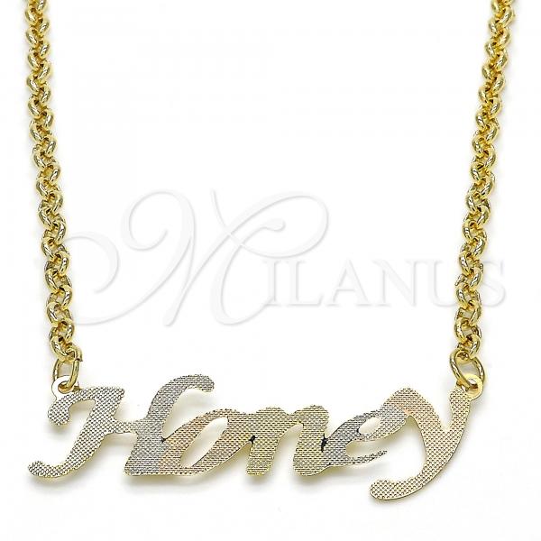 Oro Laminado Pendant Necklace, Gold Filled Style Nameplate Design, Polished, Tricolor, 04.63.1385.1.18
