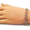 Oro Laminado Tennis Bracelet, Gold Filled Style Cherry Design, with Pink Cubic Zirconia, Polished, Golden Finish, 03.284.0059.08