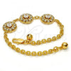 Gold Tone Fancy Bracelet, Flower and Rattle Charm Design, with White Crystal and White Cubic Zirconia, Diamond Cutting Finish, Golden Finish, 03.270.0006.08.GT