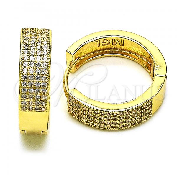 Oro Laminado Huggie Hoop, Gold Filled Style with White Micro Pave, Polished, Golden Finish, 02.195.0072.25