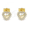 Oro Laminado Stud Earring, Gold Filled Style Heart and Love Design, with White Micro Pave, Polished, Golden Finish, 02.156.0624