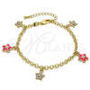 Oro Laminado Charm Bracelet, Gold Filled Style Star and Rolo Design, with White Crystal, Pink Enamel Finish, Golden Finish, 03.63.1367.07
