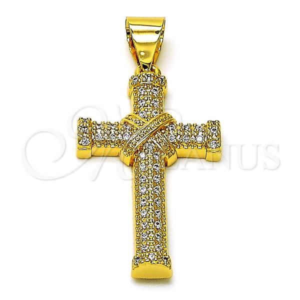 Oro Laminado Religious Pendant, Gold Filled Style Cross Design, with White Cubic Zirconia, Polished, Golden Finish, 05.342.0216