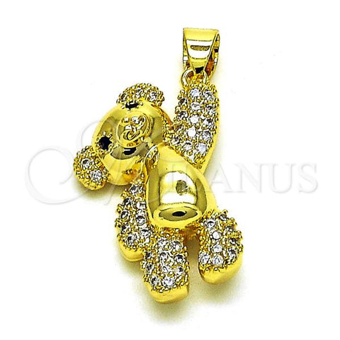 Oro Laminado Fancy Pendant, Gold Filled Style Teddy Bear Design, with White and Black Micro Pave, Polished, Golden Finish, 05.341.0084