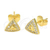 Oro Laminado Stud Earring, Gold Filled Style with  Micro Pave, Golden Finish, 02.156.0094