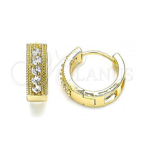 Oro Laminado Huggie Hoop, Gold Filled Style with White Cubic Zirconia, Polished, Golden Finish, 02.210.0635.15