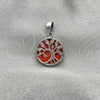 Sterling Silver Fancy Pendant, Tree Design, with Orange Red Opal, Polished, Silver Finish, 05.410.0009.3