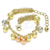 Oro Laminado Charm Bracelet, Gold Filled Style Ball Design, Polished, Tricolor, 03.331.0194.08