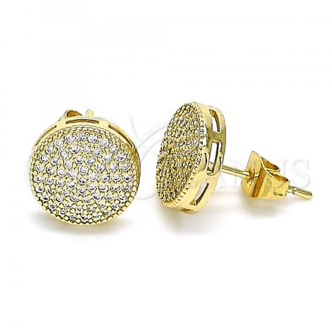 Oro Laminado Stud Earring, Gold Filled Style with White Micro Pave, Polished, Golden Finish, 02.344.0107