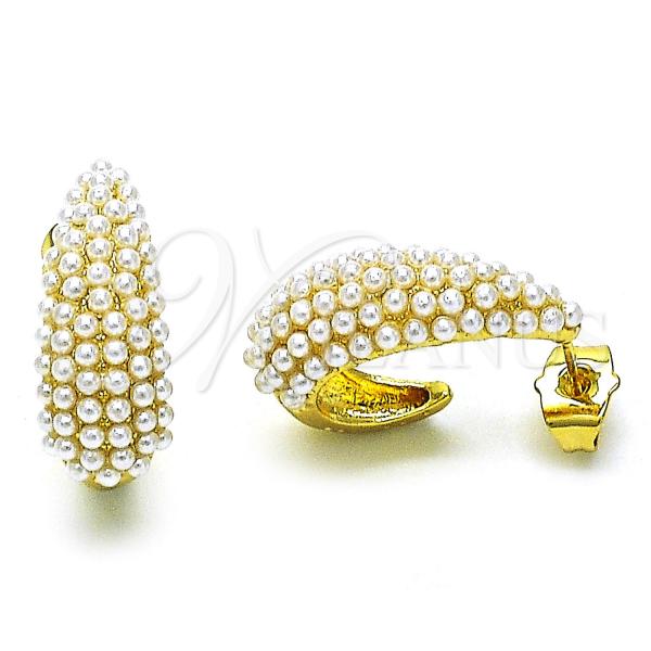 Oro Laminado Stud Earring, Gold Filled Style Teardrop Design, with Ivory Pearl, Polished, Golden Finish, 02.379.0083