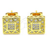 Oro Laminado Stud Earring, Gold Filled Style with White Micro Pave, Polished, Golden Finish, 02.342.0036