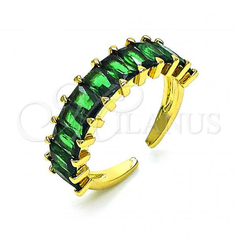 Oro Laminado Multi Stone Ring, Gold Filled Style Baguette Design, with Green Cubic Zirconia, Polished, Golden Finish, 01.102.0009