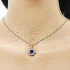 Oro Laminado Earring and Pendant Adult Set, Gold Filled Style Flower Design, with Sapphire Blue and White Cubic Zirconia, Polished, Golden Finish, 10.199.0086.10