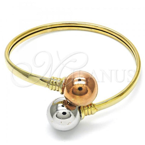 Oro Laminado Individual Bangle, Gold Filled Style Ball Design, Polished, Tricolor, 07.102.0001 (05 MM Thickness, One size fits all)
