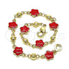 Oro Laminado Fancy Bracelet, Gold Filled Style Flower Design, Red Enamel Finish, Golden Finish, 03.213.0015.6.08