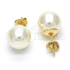 Oro Laminado Stud Earring, Gold Filled Style Ball Design, with Ivory Pearl, Polished, Golden Finish, 02.63.2127