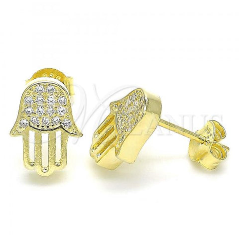 Sterling Silver Stud Earring, Hand of God Design, with White Cubic Zirconia, Polished, Golden Finish, 02.336.0133.2