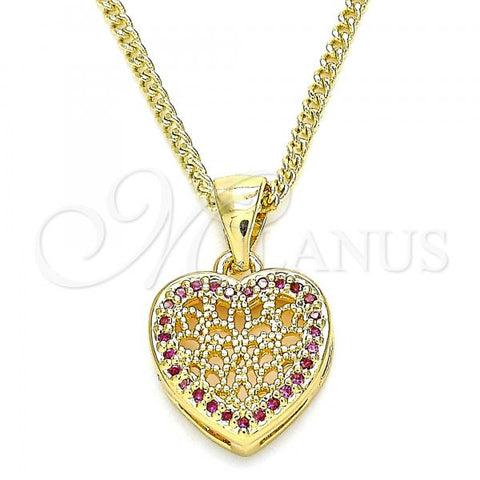 Oro Laminado Pendant Necklace, Gold Filled Style Heart Design, with Ruby Micro Pave, Polished, Golden Finish, 04.156.0327.1.20