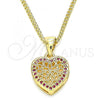 Oro Laminado Pendant Necklace, Gold Filled Style Heart Design, with Ruby Micro Pave, Polished, Golden Finish, 04.156.0327.1.20