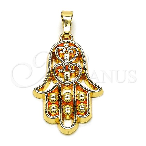 Oro Laminado Religious Pendant, Gold Filled Style Hand of God Design, Polished, Golden Finish, 05.179.0067