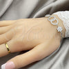 Sterling Silver Fancy Bracelet, Ball and Flower Design, with White Cubic Zirconia, Polished, Silver Finish, 03.398.0007.07