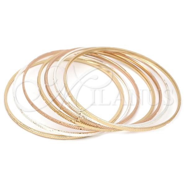 Gold Plated Semanario Bangle, Diamond Cutting Finish, Tricolor, 03.08.0125.05 (02 MM Thickness, Size 5 - 2.50 Diameter)