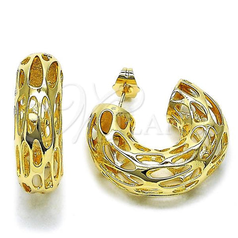 Oro Laminado Small Hoop, Gold Filled Style Hollow and Filigree Design, Polished, Golden Finish, 02.163.0359.30