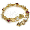 Oro Laminado Tennis Bracelet, Gold Filled Style Greek Key Design, with Ruby and White Cubic Zirconia, Polished, Golden Finish, 03.210.0073.2.08