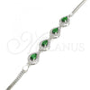 Sterling Silver Fancy Bracelet, Teardrop Design, with Green and White Cubic Zirconia, Polished, Rhodium Finish, 03.286.0015.3.07