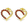 Oro Laminado Stud Earring, Gold Filled Style Heart Design, with Garnet Cubic Zirconia, Polished, Golden Finish, 02.210.0440.1