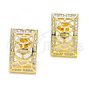 Oro Laminado Stud Earring, Gold Filled Style with White Micro Pave, Polished, Golden Finish, 02.195.0085