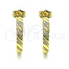 Oro Laminado Stud Earring, Gold Filled Style with White Micro Pave, Polished, Golden Finish, 02.195.0151