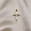 Oro Laminado Religious Pendant, Gold Filled Style Cross Design, with White Cubic Zirconia, Polished, Golden Finish, 05.341.0045
