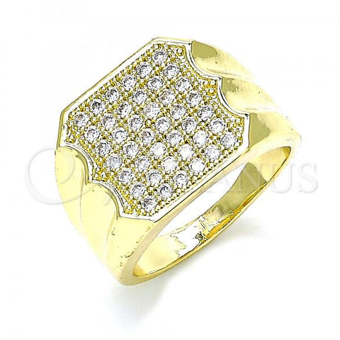 Oro Laminado Mens Ring, Gold Filled Style with White Micro Pave, Polished, Golden Finish, 01.283.0020.11 (Size 11)