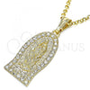 Oro Laminado Religious Pendant, Gold Filled Style Guadalupe Design, with White Crystal, Polished, Golden Finish, 05.351.0125