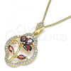 Oro Laminado Pendant Necklace, Gold Filled Style Flower and Teardrop Design, with Garnet Cubic Zirconia and White Micro Pave, Polished, Golden Finish, 04.323.0002.1.20