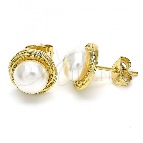 Oro Laminado Stud Earring, Gold Filled Style with Ivory Pearl, Polished, Golden Finish, 02.342.0049