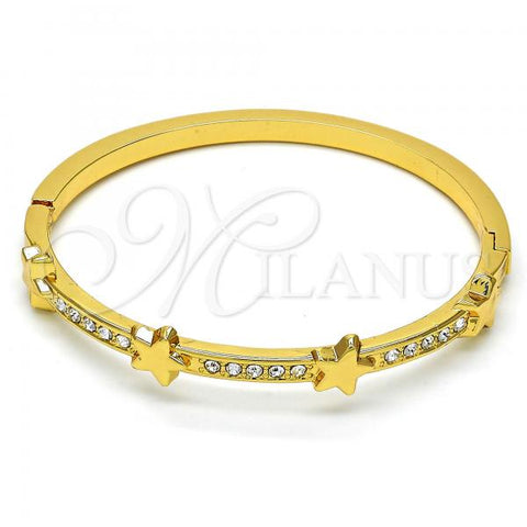 Oro Laminado Individual Bangle, Gold Filled Style Star Design, with White Crystal, Polished, Golden Finish, 07.252.0042.04 (04 MM Thickness, Size 4 - 2.25 Diameter)