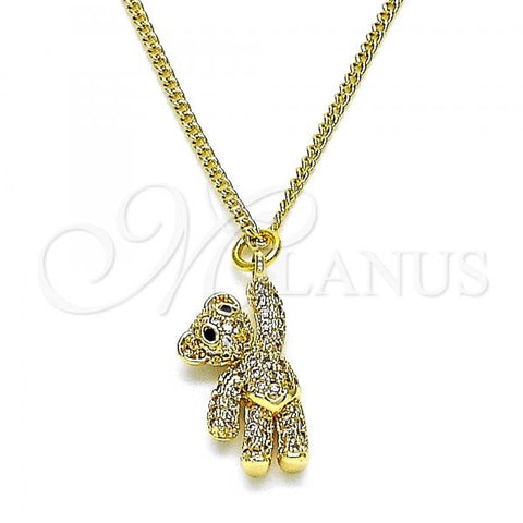 Oro Laminado Pendant Necklace, Gold Filled Style Teddy Bear Design, with White and Black Micro Pave, Polished, Golden Finish, 04.195.0053.1.18
