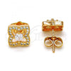 Oro Laminado Stud Earring, Gold Filled Style with White Cubic Zirconia and White Micro Pave, Polished, Golden Finish, 02.282.0006