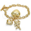 Oro Laminado Charm Bracelet, Gold Filled Style Heart and Love Design, Polished, Golden Finish, 5.004.011.08