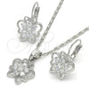 Rhodium Plated Earring and Pendant Adult Set, Butterfly and Flower Design, with White Cubic Zirconia, Polished, Rhodium Finish, 10.210.0100.4