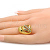 Oro Laminado Multi Stone Ring, Gold Filled Style Heart Design, with White Crystal, Polished, Golden Finish, 01.241.0032.10 (Size 10)