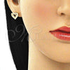 Oro Laminado Stud Earring, Gold Filled Style Heart Design, with White Micro Pave, Polished, Golden Finish, 02.156.0511