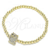 Oro Laminado Fancy Bracelet, Gold Filled Style Expandable Bead and Owl Design, with White and Black Micro Pave, Polished, Golden Finish, 03.299.0047.07