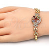 Oro Laminado Fancy Bracelet, Gold Filled Style Flower and Fish Design, with Multicolor Cubic Zirconia, Polished, Golden Finish, 03.266.0029.2.07