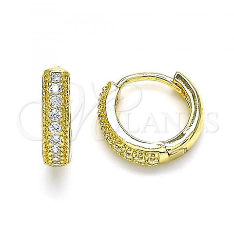 Oro Laminado Huggie Hoop, Gold Filled Style with White Cubic Zirconia, Polished, Golden Finish, 02.210.0557.12